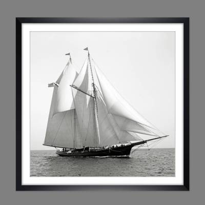 Segeljacht auf dem Meer 1888 KUNSTDRUCK Poster schwarz Weiß  Fotografie Vintage Art Fineart Print  Nautik MARITIM