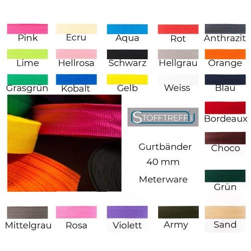 Gurtband-40 mm-Polypropylen-50 cm-Meterware in 23 Farben