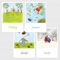 4x Postkarten-Set · Jahreszeiten · Frühling Sommer Herbst Winter · A6 · Aquarell · Buntstift · klimaneutraler Druck