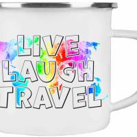 Camping-Emaille-Tasse LIVE LAUGH TRAVEL ┊tolle Geschenkidee für Camper Bild 1