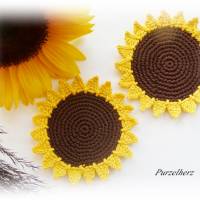 2 gehäkelte Untersetzer Sonnenblume - Geschenk,Glasuntersetzer,Tischdeko,Baddeko,Herbst,braun,gelb Bild 1