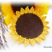 2 gehäkelte Untersetzer Sonnenblume - Geschenk,Glasuntersetzer,Tischdeko,Baddeko,Herbst,braun,gelb Bild 4