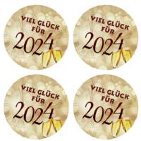 24 Sticker Etiketten Aufkleber, rund D= 4 cm, Viel Glück für 2024, Neujahr, Silvester