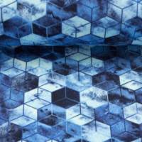 French Terry Geometrie Sommersweat Batik blautöne Cooles Batikdesign,kombiniert mit Rautenmustern.Männer Meterware nähen Bild 2