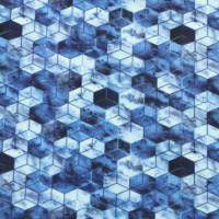 French Terry Geometrie Sommersweat Batik blautöne Cooles Batikdesign,kombiniert mit Rautenmustern.Männer Meterware nähen Bild 3