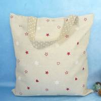 weihnachtlicher Einkaufsbeutel mit Sternen und Herzen | faltbare Einkaufstasche | Stofftasche | Baumwollbeutel Bild 1