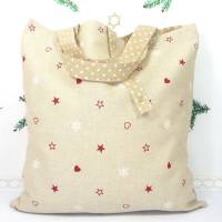 weihnachtlicher Einkaufsbeutel mit Sternen und Herzen | faltbare Einkaufstasche | Stofftasche | Baumwollbeutel Bild 3