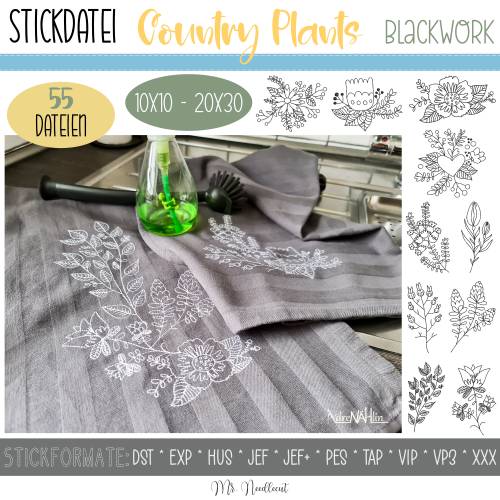 Digitale Stickdatei Country Plants Blackwork für den 10x10 - 20x30 cm (4x4 - 8x12") Stickrahmen