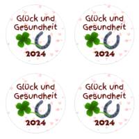 24 Sticker Etiketten Aufkleber, rund D= 4 cm, Glück und Gesundheit 2024, Neujahr, Silvester Bild 1