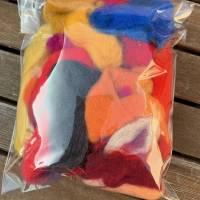 Probierpaket Filzwolle vom Merinoschaf mit Maulbeerseide - Rot-Blau-Orange-Gelb Bild 2