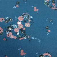 Stoff mit kleinen Blüten in staubblau, Blumen Boteh Muster Bild 2
