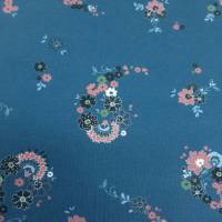 Stoff mit kleinen Blüten in staubblau, Blumen Boteh Muster Bild 3
