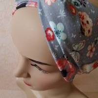 Haarband, Stirnband, Bandeau, Knotenband, Turban-Band, für Damen, Vögel u. Schmetterlinge auf grauem Grund, Jersey Bild 1