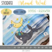 Digitale Stickdatei Mond Wal für den 10x10 - 20x30 cm (4x4 - 8x12") Stickrahmen Bild 1