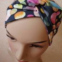 Haarband, Stirnband, Bandeau, Knotenband, Turban-Band, für Damen, schwarz mit Dots in Regenbogenfarben Bild 1