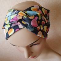 Haarband, Stirnband, Bandeau, Knotenband, Turban-Band, für Damen, schwarz mit Dots in Regenbogenfarben Bild 5