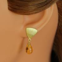 Citrin Ohrhänger, gelbgoldener Citrinpampel mit vergoldeten Ohrsteckern Bild 9