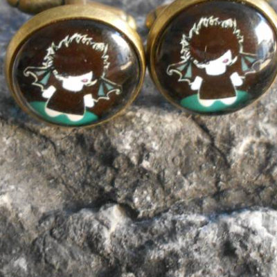 Bronze Vampir Manschettenknöpfe – Runde Glas Cabochon, verspielt, 15 mm