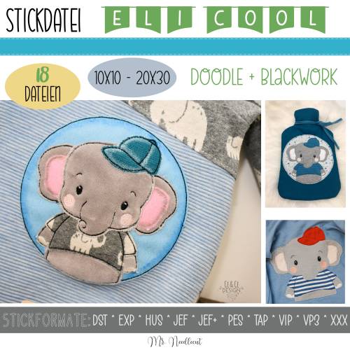 Digitale Stickdatei Eli Cool für den 10x10 - 20x30 cm (4x4 - 8x12") Stickrahmen