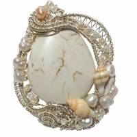 großer Ring Perlen an Jaspis 60 x 50 mm handgemacht in wirework silberfarben crazy Handschmuck Bild 1