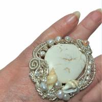 großer Ring Perlen an Jaspis 60 x 50 mm handgemacht in wirework silberfarben crazy Handschmuck Bild 2