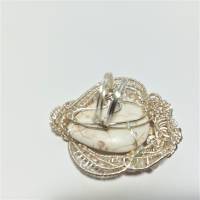 großer Ring Perlen an Jaspis 60 x 50 mm handgemacht in wirework silberfarben crazy Handschmuck Bild 5