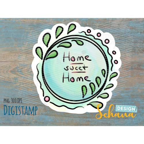 Freebie Digistamp Home Sweet Home png clipart coloriert