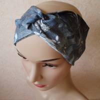 Haarband, Stirnband, Bandeau, Knotenband, Turban-Band,  für Damen, Rosen auf dunkelblauem Grund, Jersey Bild 1