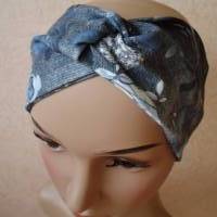Haarband, Stirnband, Bandeau, Knotenband, Turban-Band,  für Damen, Rosen auf dunkelblauem Grund, Jersey Bild 5