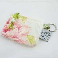 Tampontäschchen oder Geldbeutel m.Schlüsselring, beschichtete Baumwolle, naturweiß mit Blumenmuster Bild 1