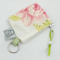 Tampontäschchen oder Geldbeutel m.Schlüsselring, beschichtete Baumwolle, naturweiß mit Blumenmuster Bild 2