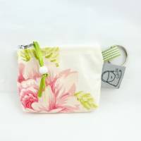 Tampontäschchen oder Geldbeutel m.Schlüsselring, beschichtete Baumwolle, naturweiß mit Blumenmuster Bild 3