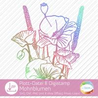 Plotterdatei Mohnblumen, Mohnblüte mit Stempel, Blumen-Bouquet mit Mohn, Folienplott und Digistamp von senSEASONal