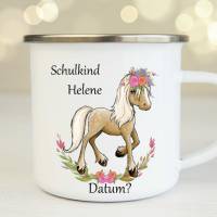 Personalisierte Tasse mit Name Mädchen Schulkind Pferd Bild 1