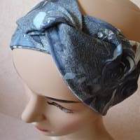 Haarband, Stirnband, Bandeau, Knotenband, Turban-Band, für Damen, Rosen auf dunkelblauem Grund, Jersey Bild 1