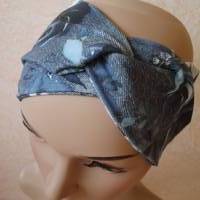 Haarband, Stirnband, Bandeau, Knotenband, Turban-Band, für Damen, Rosen auf dunkelblauem Grund, Jersey Bild 6