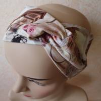 Haarband, Stirnband, Bandeau, Knotenband, Turban-Band, für Damen, Paris-Motive auf beigem Grund, Jersey Bild 1