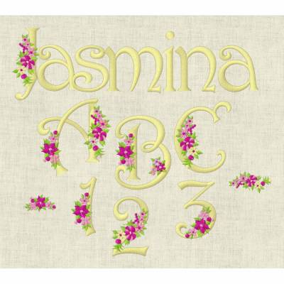 Stickdatei Monogramm mit Blumen Schrift ca. 70mm ABC Buchstaben Zahlen  Set 636 Maschinenstickerei