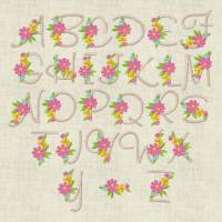 Stickdatei Monogramm mit Blumen ca. 30mm ABC Buchstaben Schrift Set 93 Maschinenstickerei Bild 1