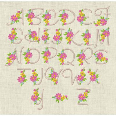 Stickdatei Monogramm mit Blumen ca. 30mm ABC Buchstaben Schrift Set 93 Maschinenstickerei