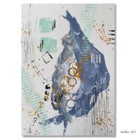 Modernes 3-teiliges Set Acrylbilder aus der Serie Balance, ungerahmt, Blau, Türkis und Gold, Wanddekoration, Kunst Bild 4