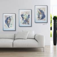 Modernes 3-teiliges Set Acrylbilder aus der Serie Balance, ungerahmt, Blau, Türkis und Gold, Wanddekoration, Kunst Bild 8