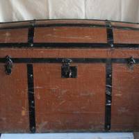 antike Reisetruhe grosser Koffer lackiertes Segeltuch Bild 1