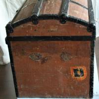 antike Reisetruhe grosser Koffer lackiertes Segeltuch Bild 3