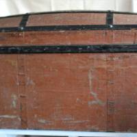 antike Reisetruhe grosser Koffer lackiertes Segeltuch Bild 6