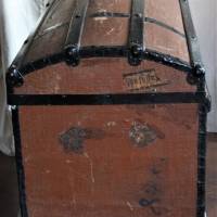 antike Reisetruhe grosser Koffer lackiertes Segeltuch Bild 7