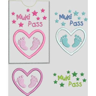 Stickdatei MuKiPass MutterKindPass ITH  Herz Babyfüsse Doodle Maschinenstickerei Mutterkindpass