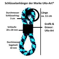 Schlüsselanhänger Bergsteiger + Kletterer, Spruch: Berg geht immer, personalisierte Geschenke, Segelseil in 24 Farben Bild 2