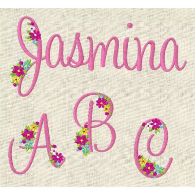 Stickdatei Monogramm mit Blumen Schrift ca. 70mm ABC Buchstaben Zahlen  Set 397e Maschinenstickerei