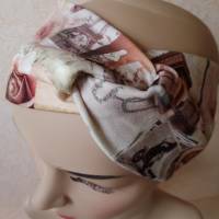 Haarband, Stirnband, Bandeau, Knotenband, Turban-Band, für Damen, Paris-Motive auf beigem Grund, Jersey Bild 5